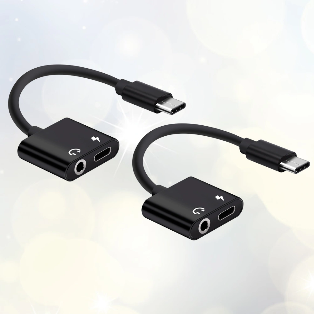 2Pc 2 In 1 Aluminum Alloy Type-C to 3.5mm Headphone Adapter Audio Adapter (Black)