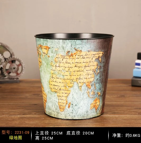 Metal Trash Can Vintage Garbage Container Trash Bin for Living Room Bathroom Bedroom Office Hotel