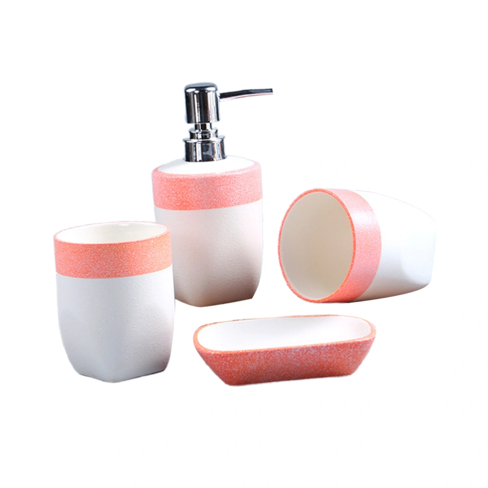 1 Set of Ceramic Bathroom Set Creative Tooth Mug Emulsion Bottle Soap Dish Pink