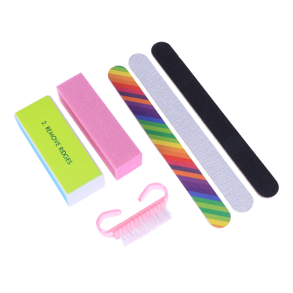 6Pcs Nail Files Nail Manicure Kit Brush Durable Buffing Grit Sand Nail Trimming Accessories Polish Tools (Random Color)