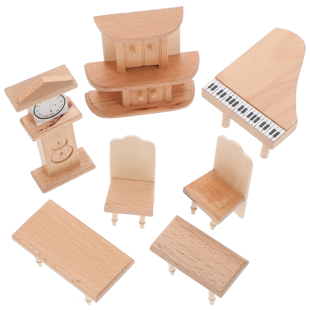 1 Set Miniature Doll House Furniture Mini House Wooden Piano Clock Bookcase Toys