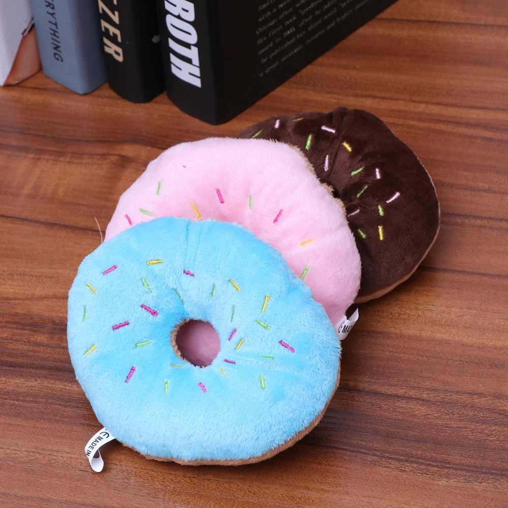 6pcs Dog Chew Toy Plush Donut Shaped Squeaky Squeaking Sound Toy Plush Pet Puppy Toys Pets Bite Chewing Puppy Dog Toy (Coffee + Strawberry + Blue Each 2pcs)