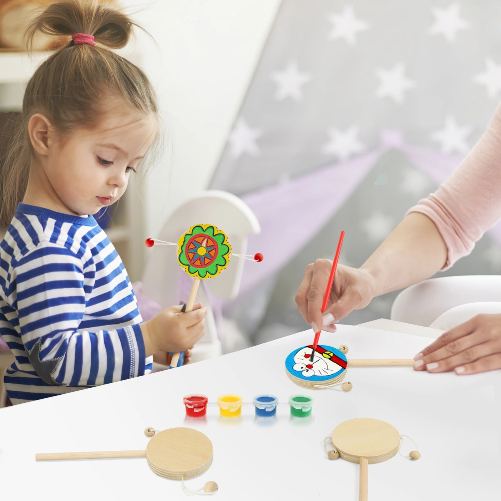 1 Set Wooden Drum Toy Kids Rattle Drum Unfinshed Wood Rattle Drum Toy DIY Painting Craft for Kids