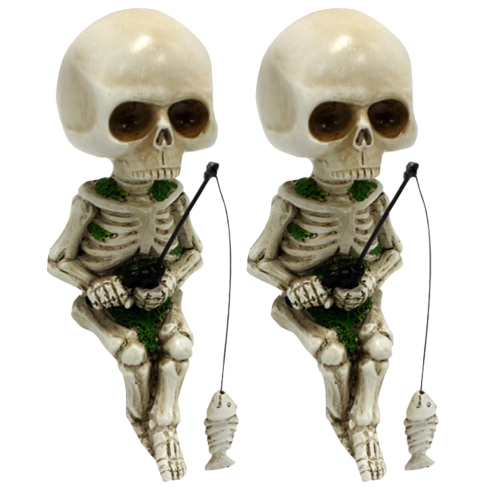 2pcs Halloween Skeleton Figurine Home Resin Skeleton Figurines Statue Halloween Home Decor