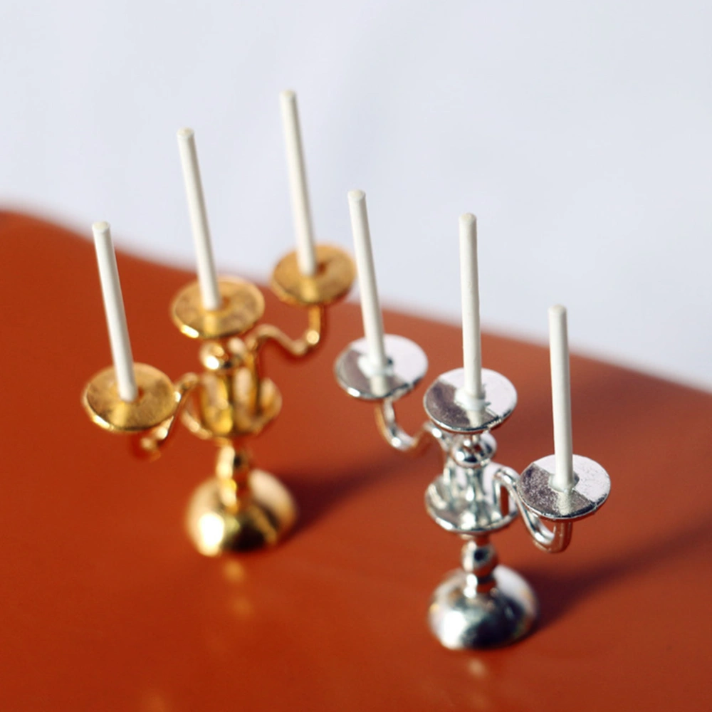 2pcs Miniature Retro Candle Stick Models Miniature Candle Stick Holders for Home