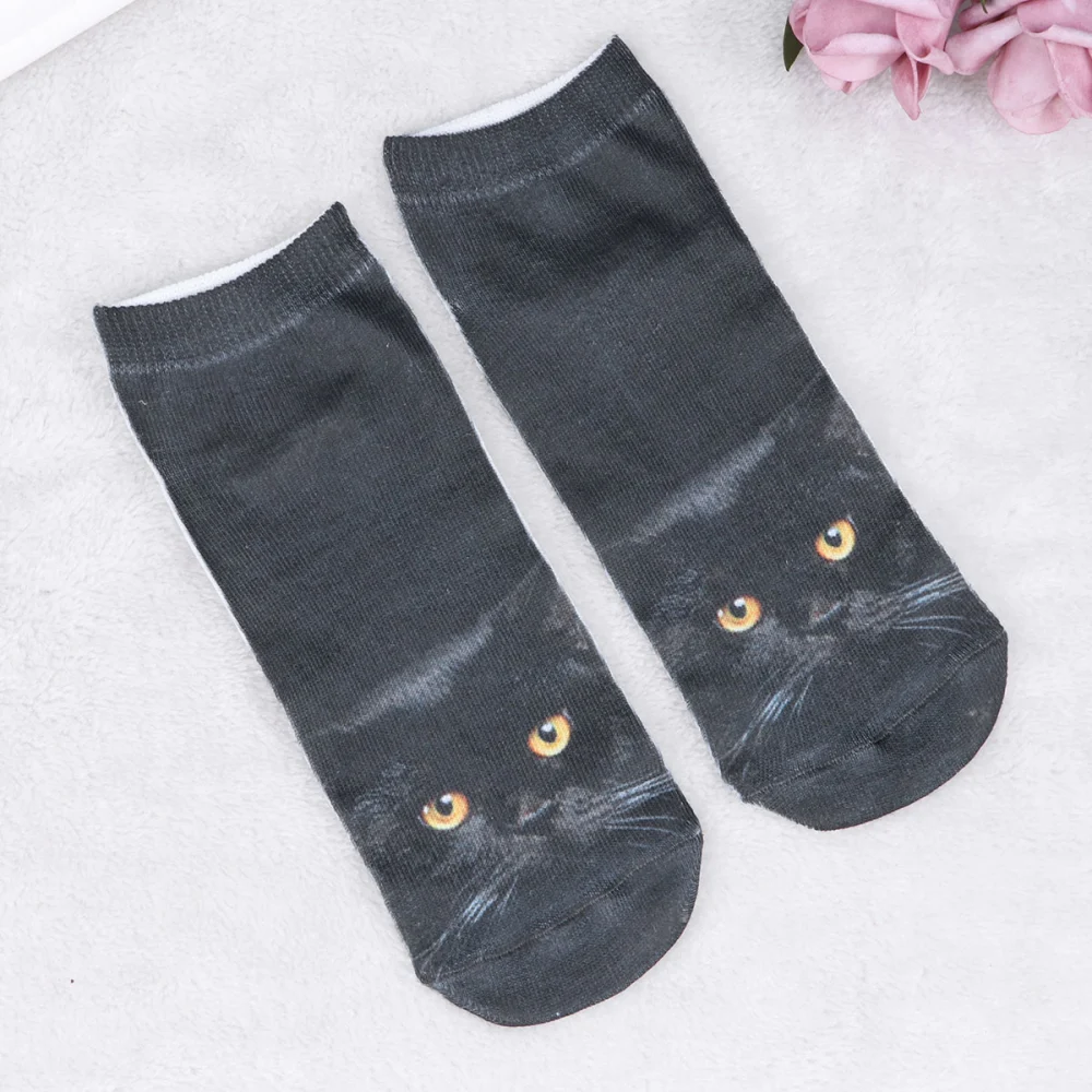 2 Pairs Fashion 3D Cat Printed Women Casual Socks Unisex Low Cut Ankle Socks (905+658)