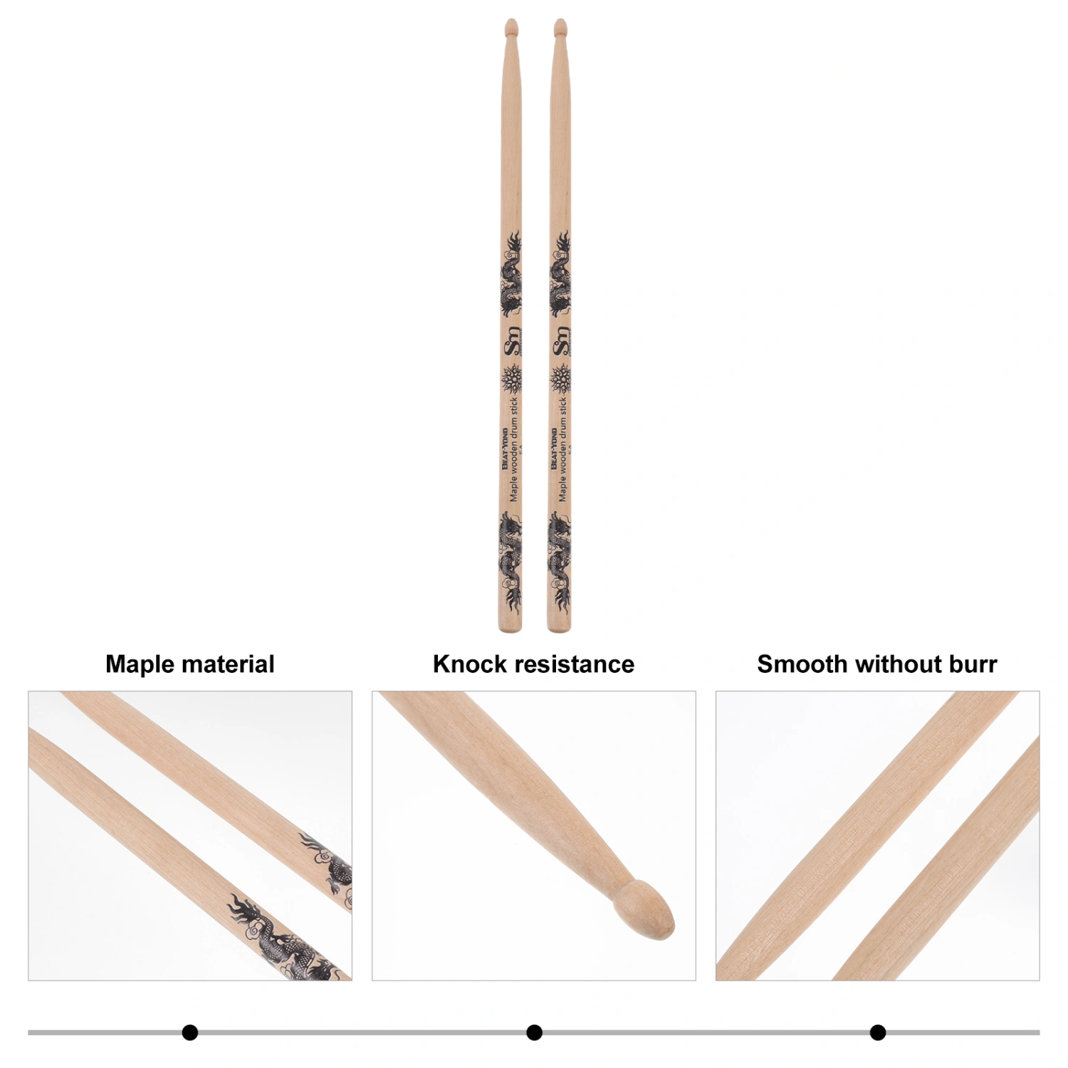 2Pcs Musical Instrument Practicing Drum Sticks Professional Drumsticks (Wood Color)