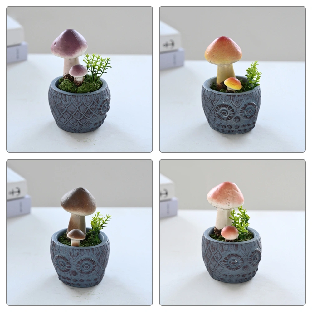 4Pcs Artificial Potted Plant Desktop Faux Potted Plant Artificial Mushroom in Pot Ornament for Office Home