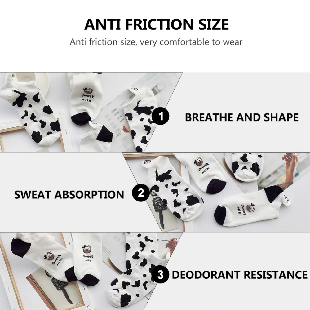 4 Pairs Lovely Cow Pattern Short Socks Creative Printing Socks Anklet Sock