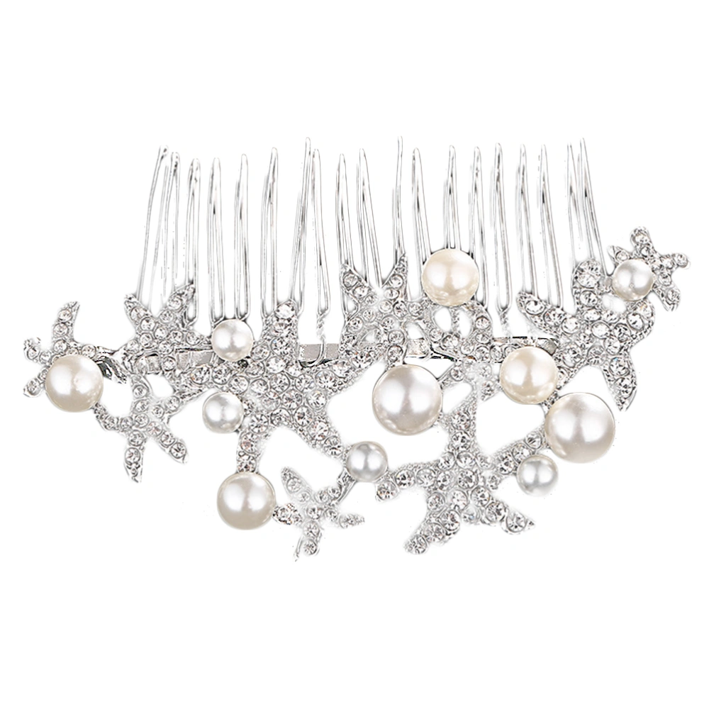 Silver Alloy Sea Star Hair Comb Artificial Pearl Headdress Rhinestone Hair Accessories Crystal Wedding Bridal Hair Decoration Elegant Photo Props 