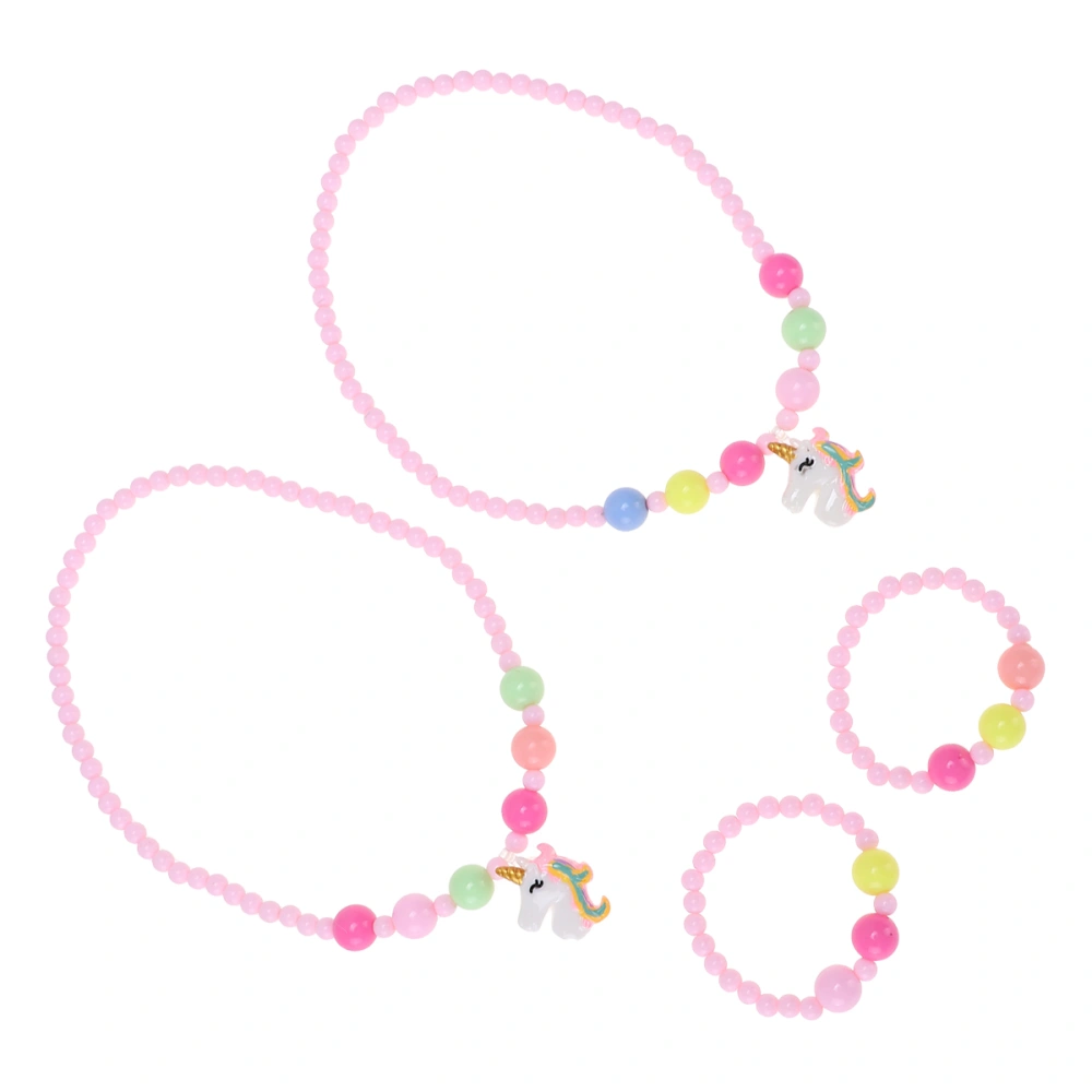 2 Set Kids Bracelets Beautiful Necklace Jewelry Unicorn Bracelets for Girls Kids Children (Pink)