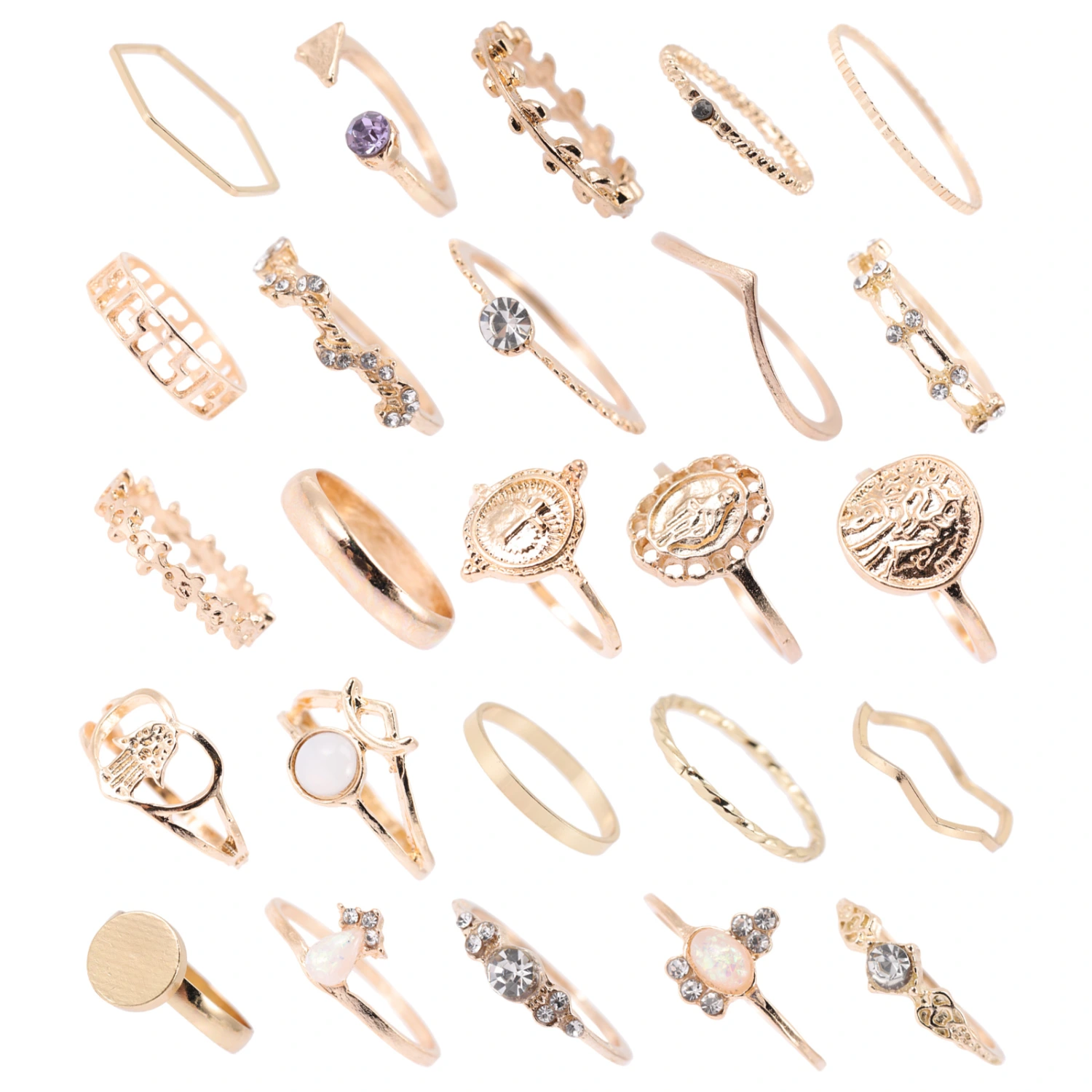 25pcs Vintage Finger Rings Rhinestone Alloy Rings Jewelry for Teen Girls