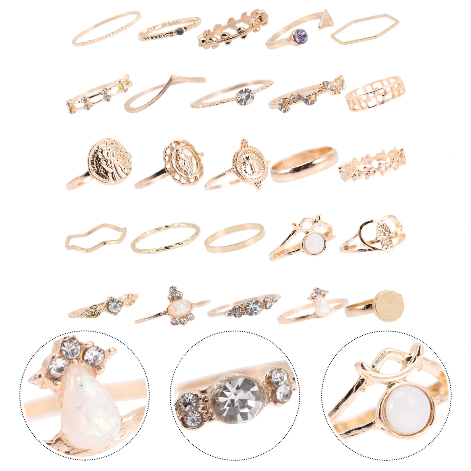 25pcs Vintage Finger Rings Rhinestone Alloy Rings Jewelry for Teen Girls