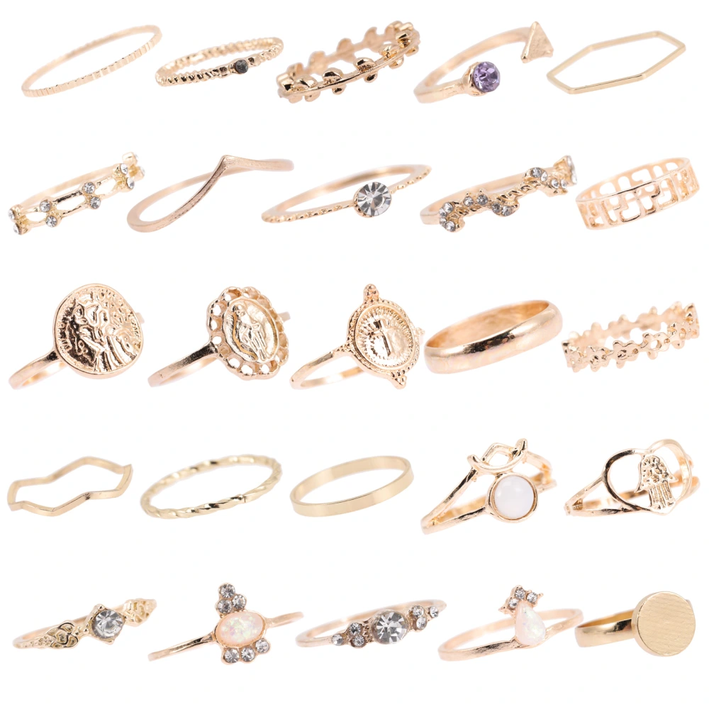 25pcs Vintage Finger Rings Rhinestone Alloy Rings Jewelry for Teen Girls