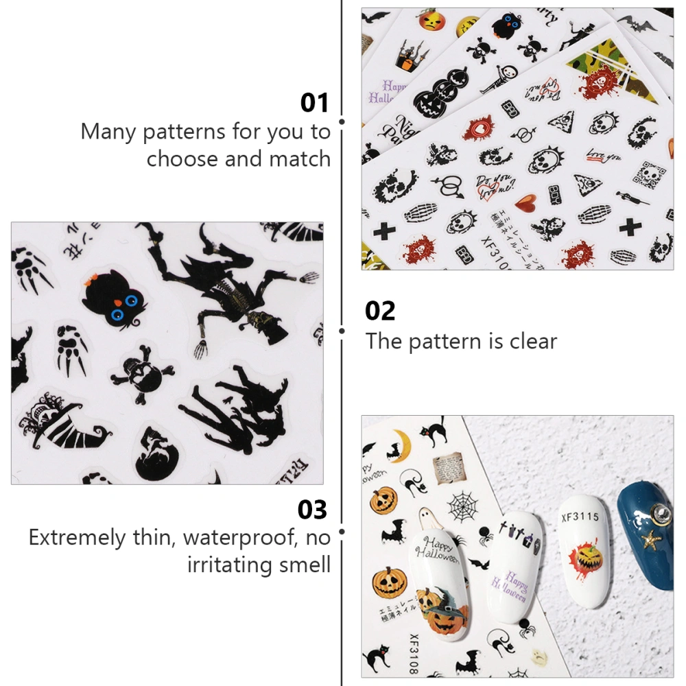 4 Sheets Nail Art Cartoon Stickers Halloween Themed Pumpkin Skull Stickers