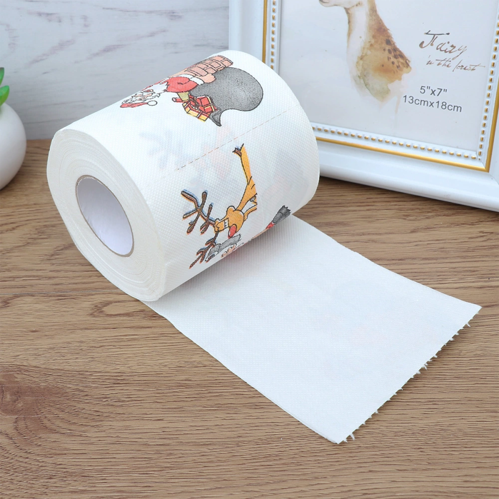 Christmas Themed Tissue Roll Cartoon Printed Toilet Paper Festival Paper Towel for Kitchen Bathroom (Santa and Elk)