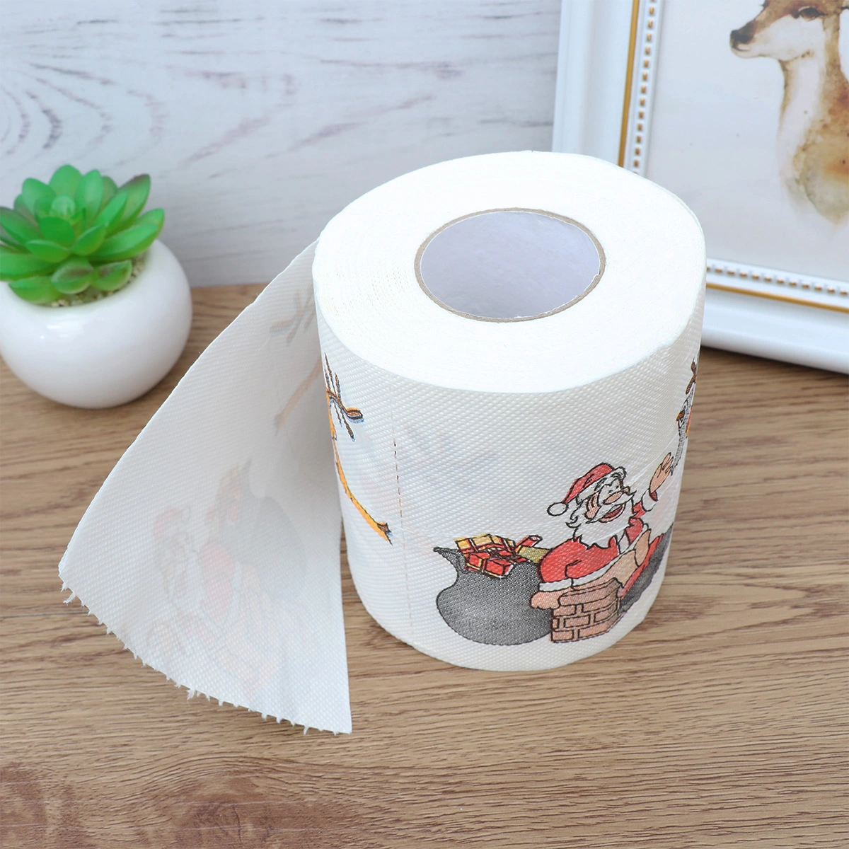 Christmas Themed Tissue Roll Cartoon Printed Toilet Paper Festival Paper Towel for Kitchen Bathroom (Santa and Elk)