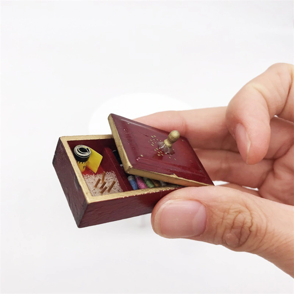 1pc Mini Sewing Box Measuring Scale Case Model Mini House Toy DIY Gifts Accessories 1：12