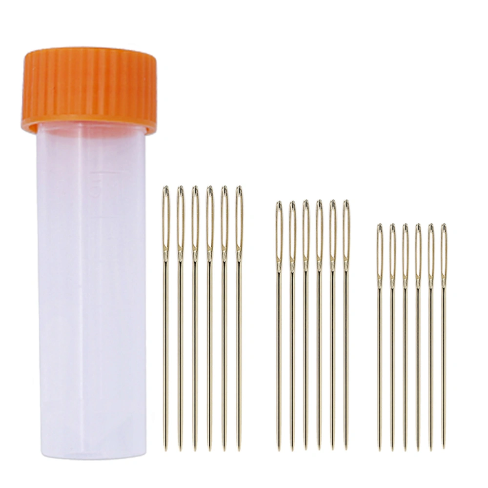 18pcs Carbon Steel Large Hole Needles DIY Yarn Knitting Needles Sewing Needles Set with A Storage Barrel(Three Sizes, 6pcs for Each Size)