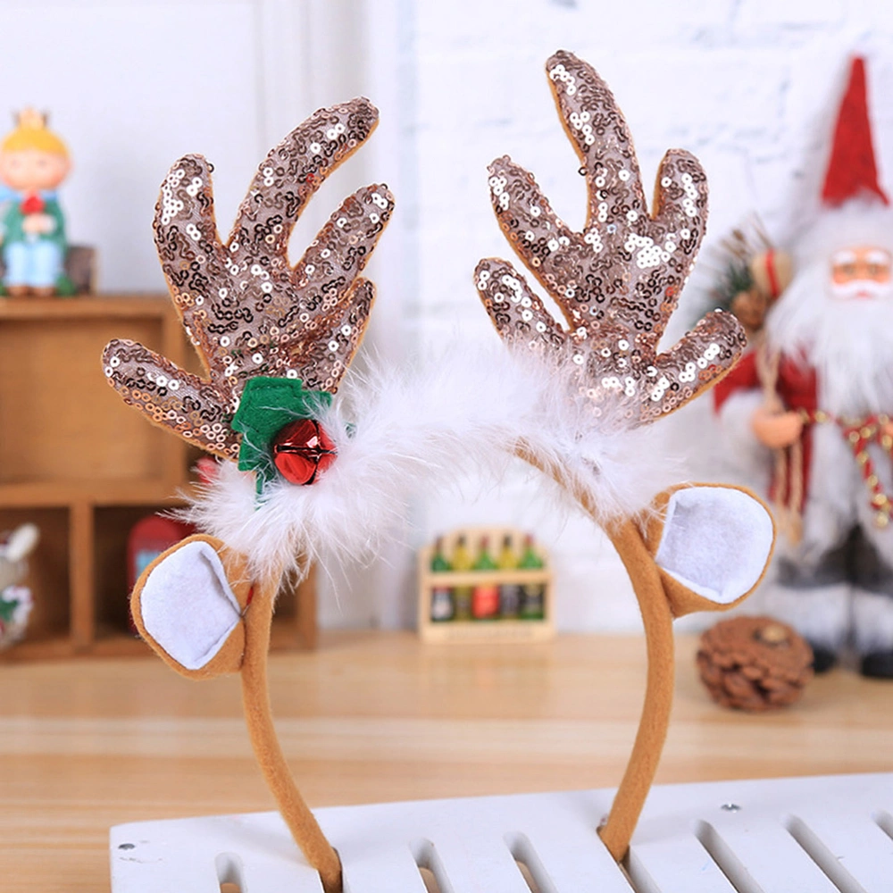 Sequins Christmas Antlers Headdress Creative Ear Hair Party Hair Accessory (Coffee)