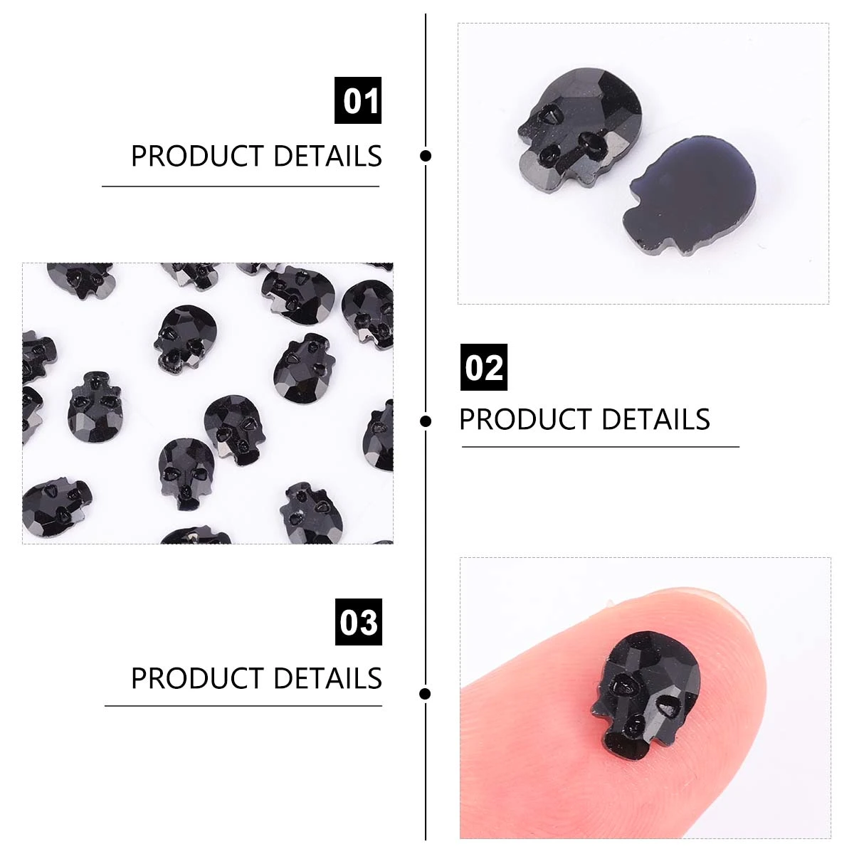 50 Pcs Skull Head Nail Art Glitter Flatback Rhinestones Skull Nail Stickers