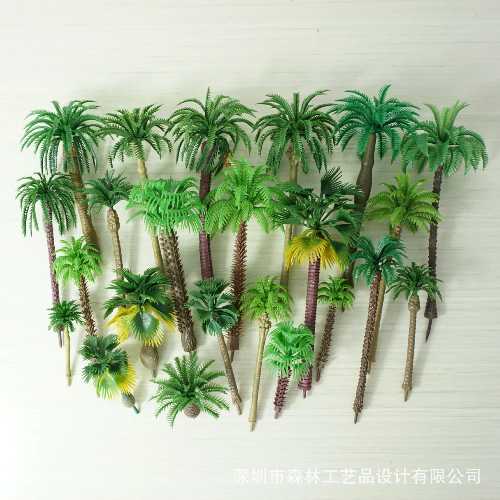 30pcs Plastic Coconut Palm Tree Miniature Plant Mini Scenery Landscape Tree Decors Random Style