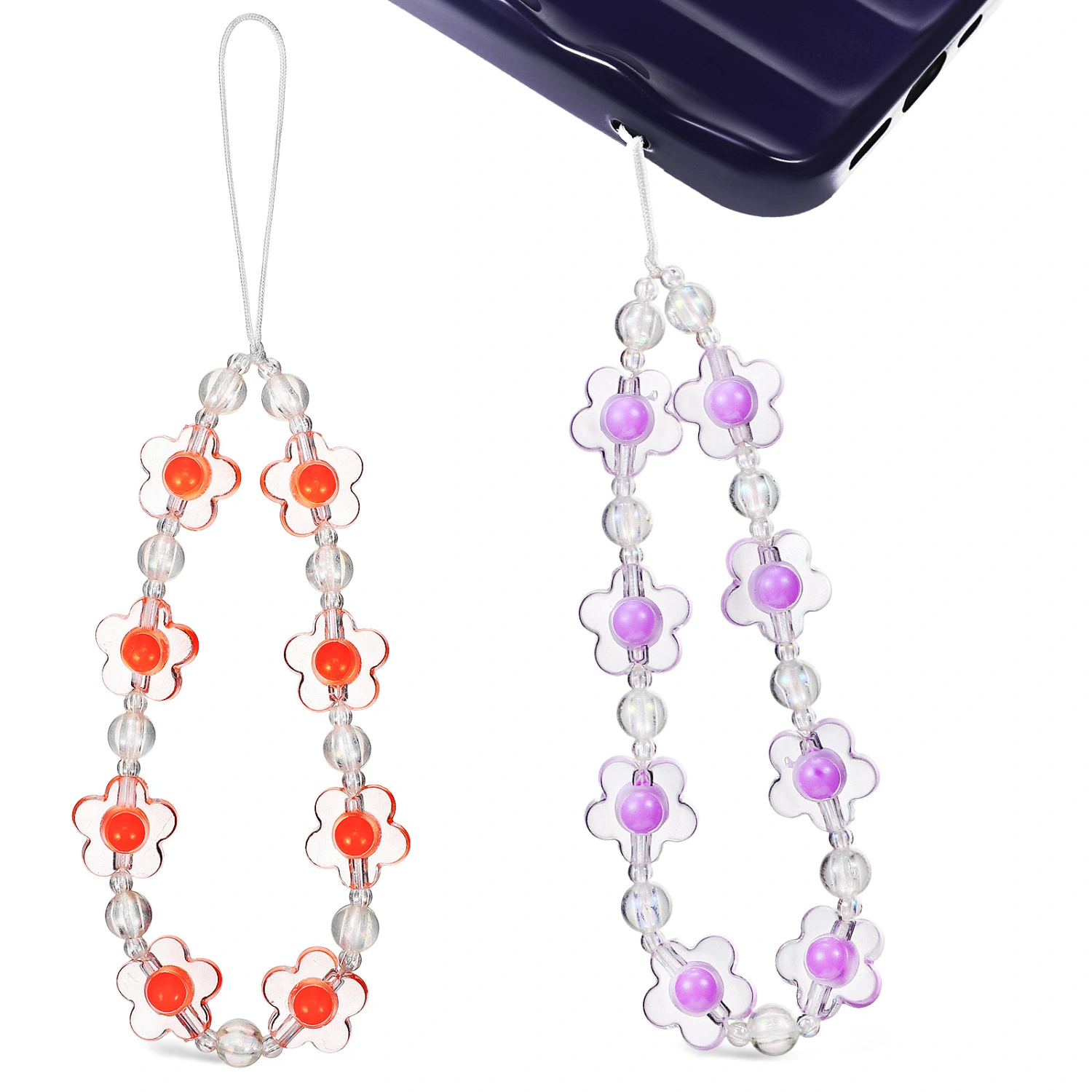 2 Pcs Phone Chains Flower Pendant Lanyards Bracelets Straps Phone Charms