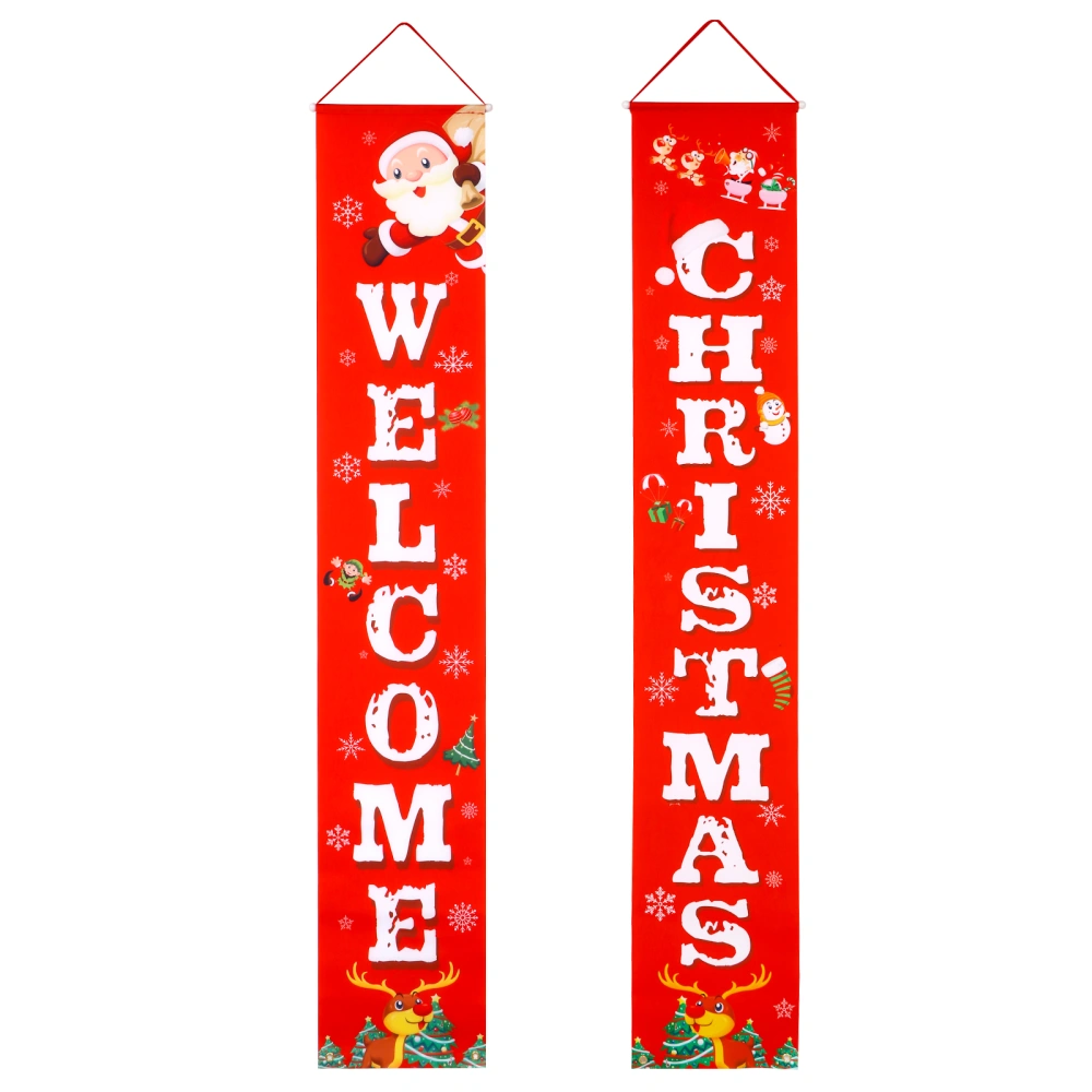 1 Pair Welocome Christmas Couplet Porch Door Hanging Banner Xmas Party Ornaments