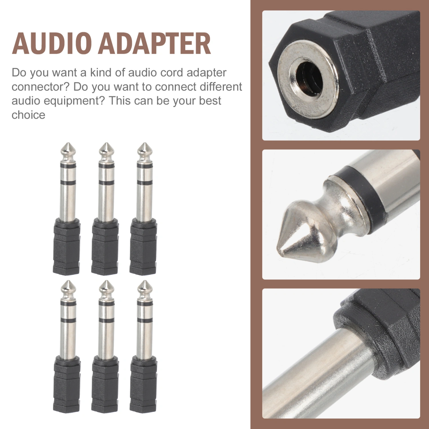 2pcs Headphone Adapter 6.35mm Male To 3.5mm Female Audio Connector Converter