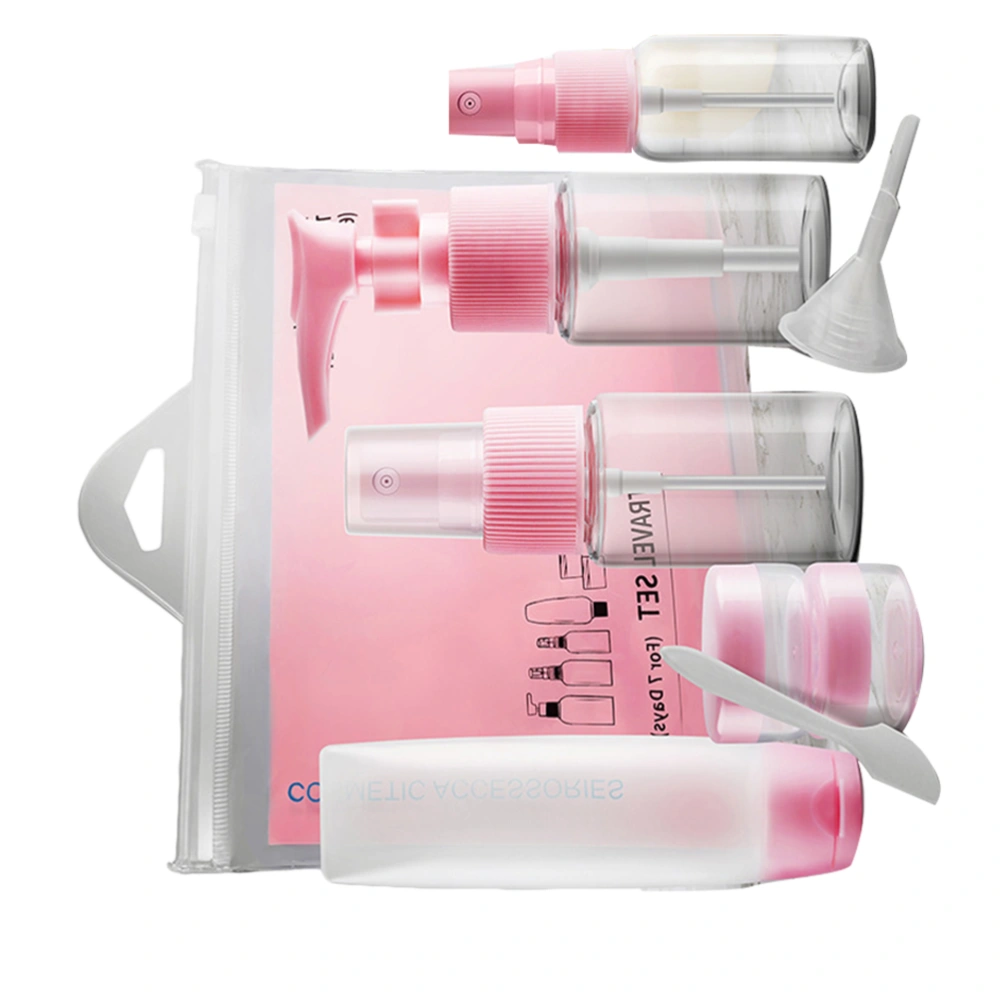 1 Set/9pcs Travel Toiletry Bottles Set Cream Jars Portable Refillable Travel Containers Travel Sprayer Sets for Shampoo Lotion (Pink)