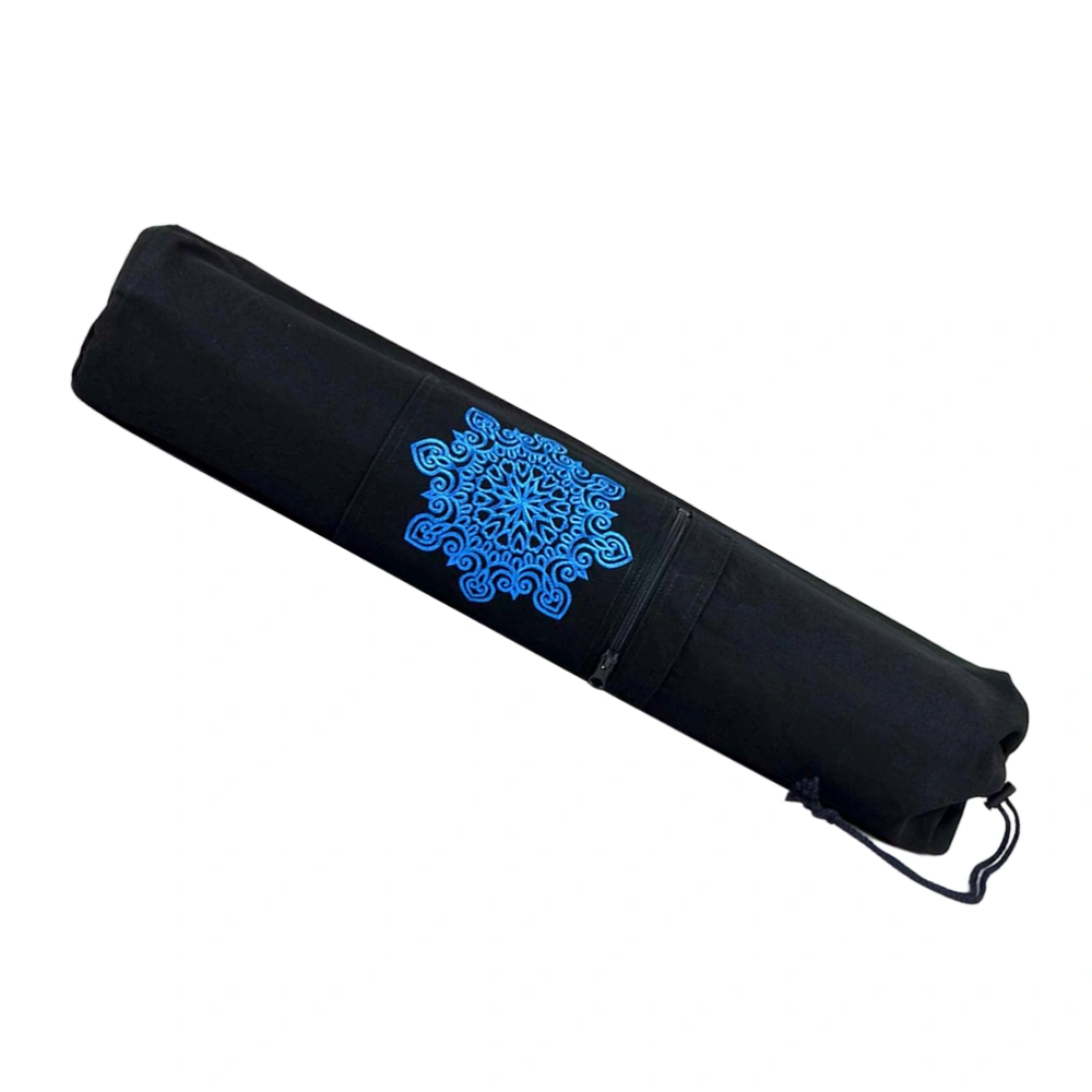 Flower Printed Canvas Yoga Mat Bag with Zipper Fashion Single Shoulder Bag Durable Sports Bag for Gym Sports (Black)