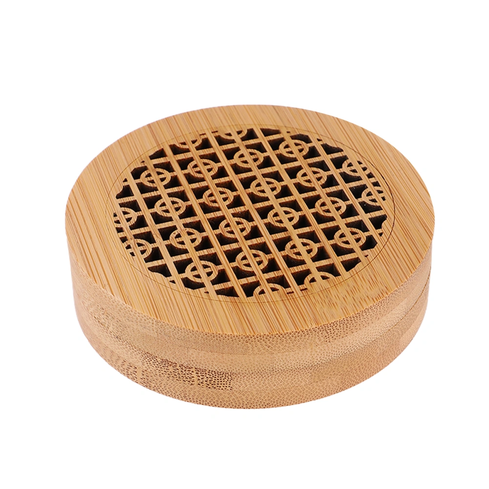 Bamboo Incense Box Aromatherapy Furnace With Fireproof Cotton Agarwood Burning Box (Round Lattice Pattern, Wood Color)