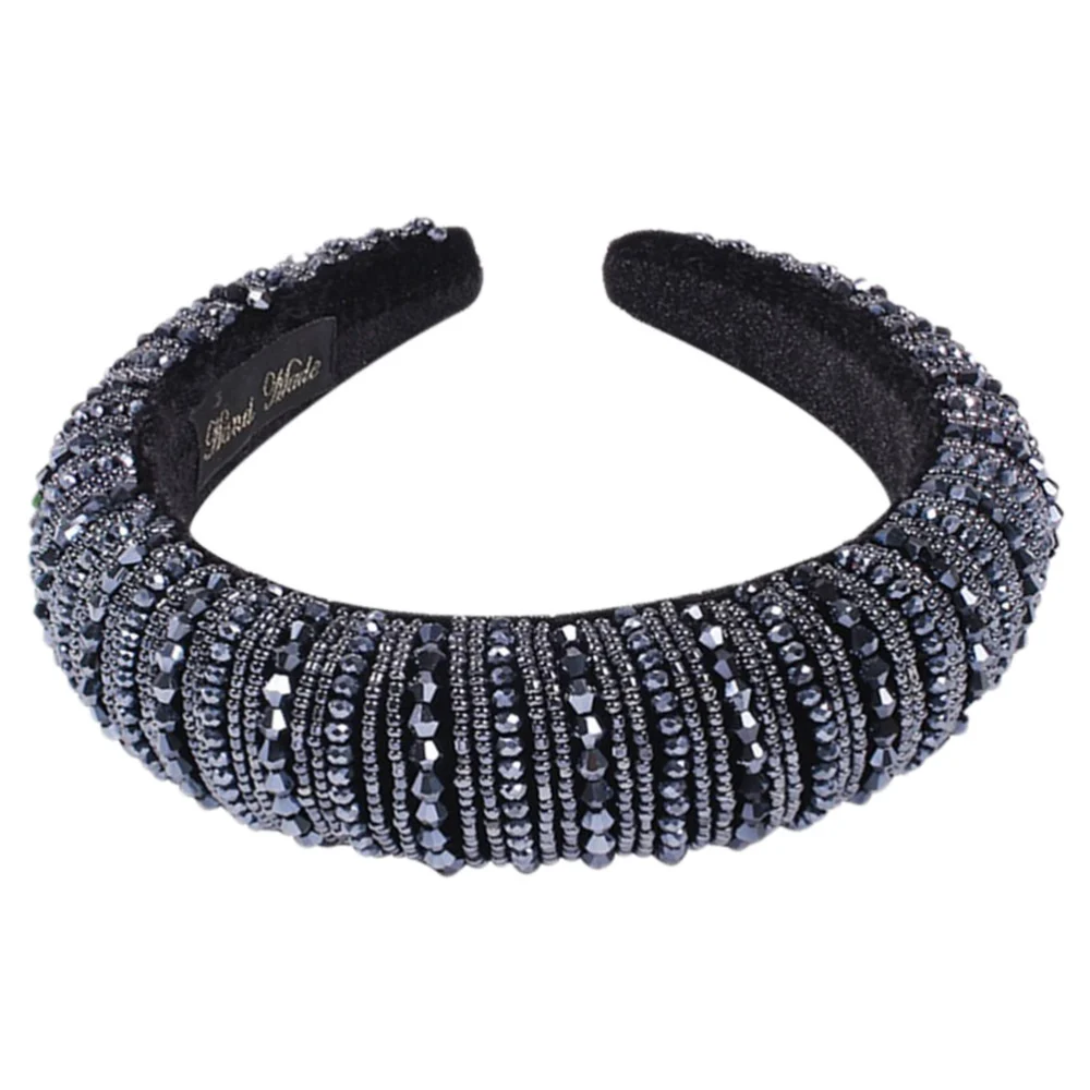 1Pc Simulated Crystal Hair Clasp Stylish Broadside Hair Hoops Delicate Beaded Headband Creative Hair Accessories(Dark Blue)