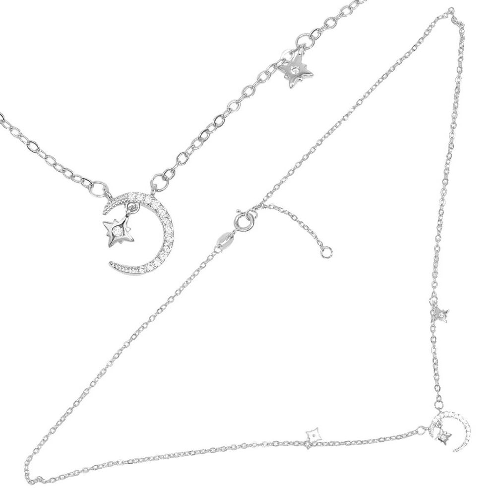 Moon and Star Designed Necklace Clavicle Chain Necklace Fashion Neck Pendant Silver