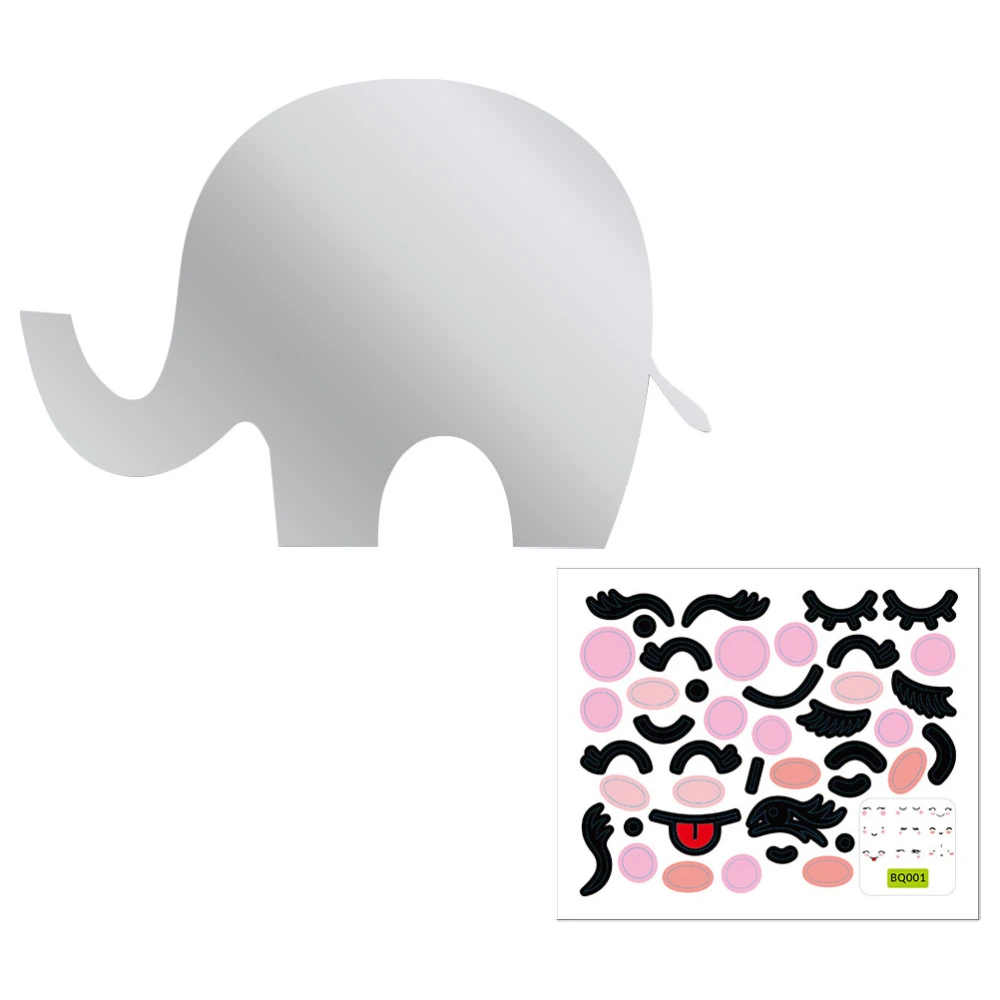 1Set Elephant Design Mirror Sticker DIY Wall Sticker Adhesive Mirror Decal Grey