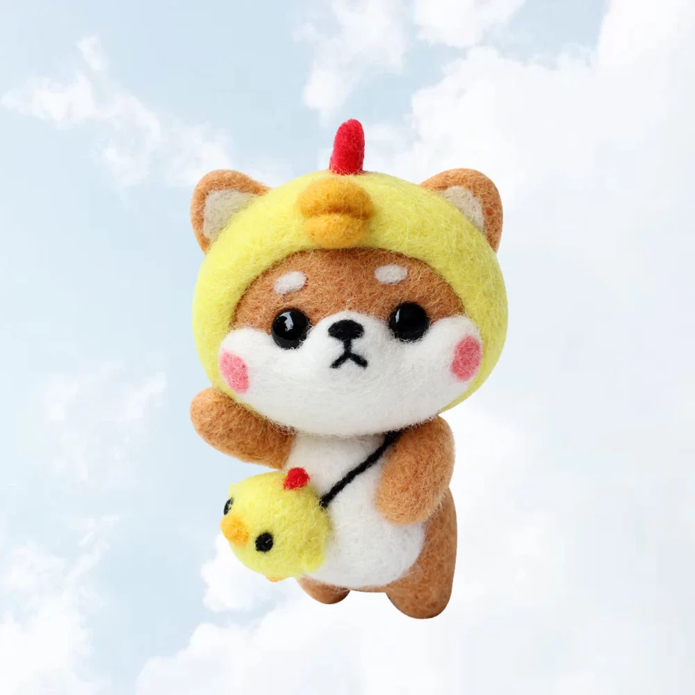 Cartoon Dog Plush Doll DIY Needle Felting Kit Wool Felting Supplies DIY Art Carft for Home Kids Adults Gift (Yellow, Hen Akita)