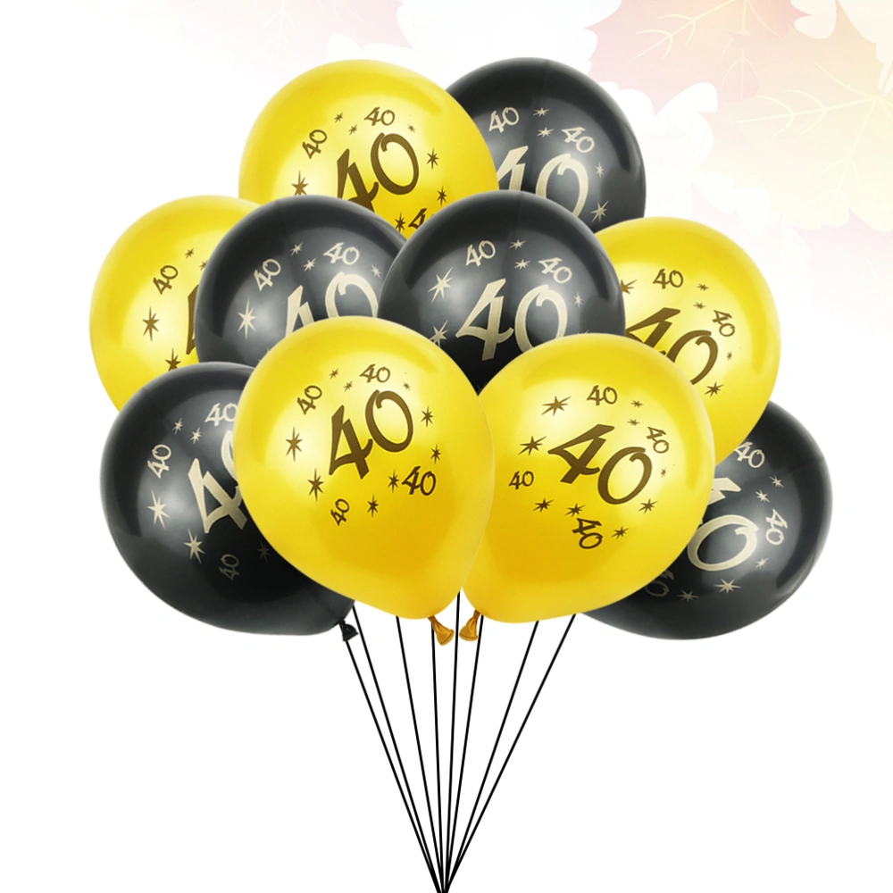 20pcs Digital 40 Latex Balloons Creative Balloons Home Decor Birthday Party Supplies Layout Decoration for Party Birthday Gathering (Golden, Black)