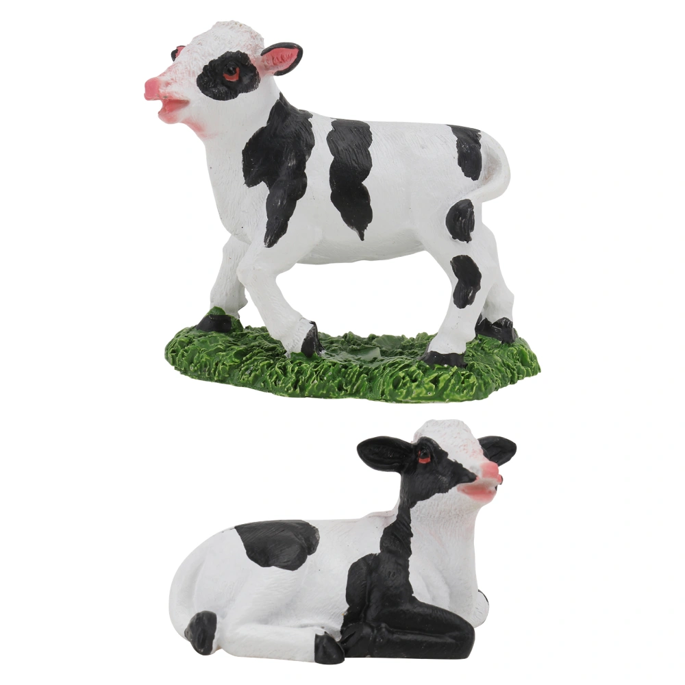 2pcs Mini Cow Adornments Mini Scene Models Small Cow Potted Plant Decors