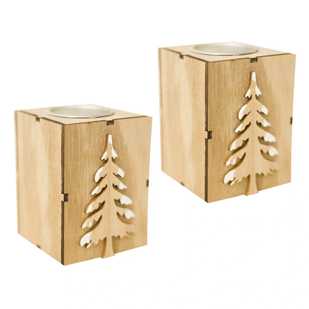 2pcs Christmas Decorative Tealight Holders Wood Candle Holder Candlestand Desktop Ornaments (Christmas Tree)