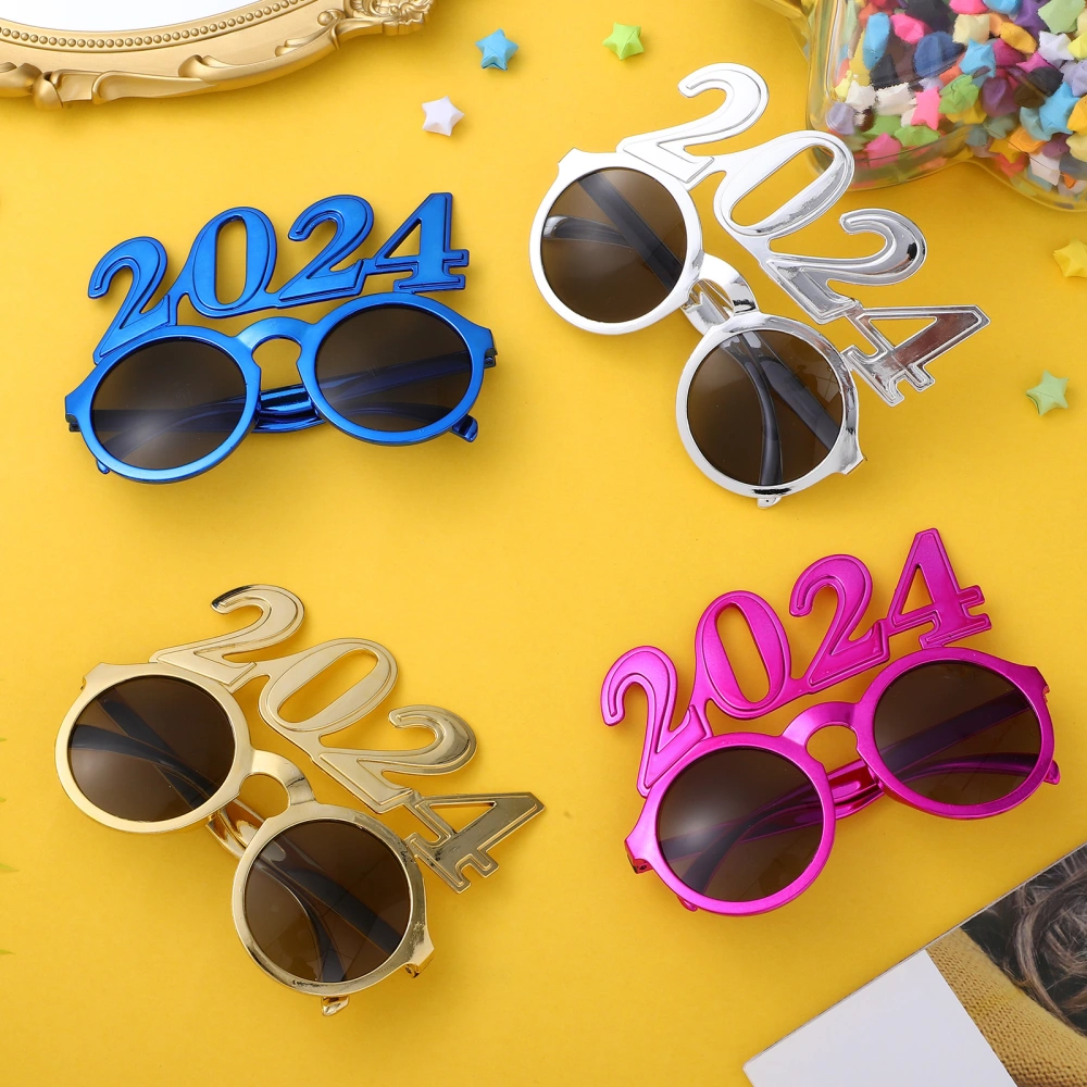 4 Pcs 2024 Plastic Glasses New Years Glasses Funny Glasses Party Photo Props