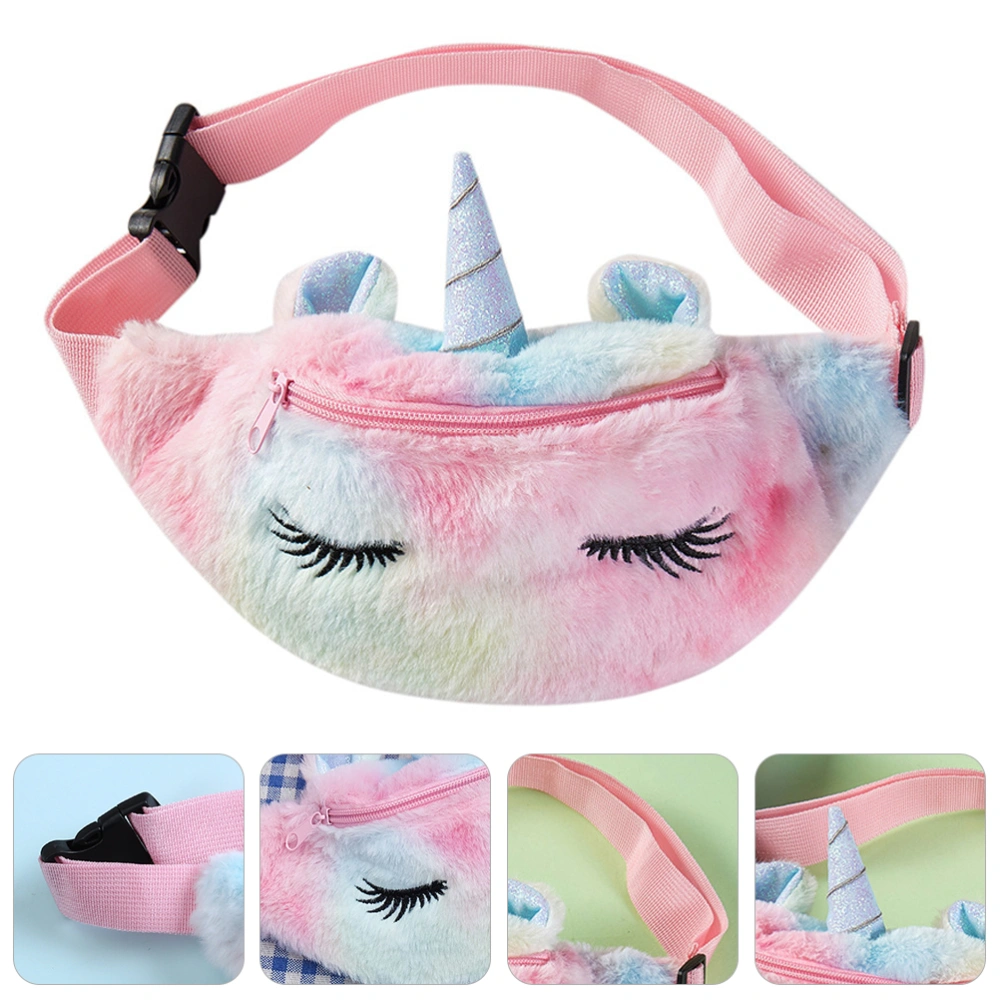 1pc Cartoon Unicorn Plush Waist Bag Children One-shouldered Bag Cross Body Bag