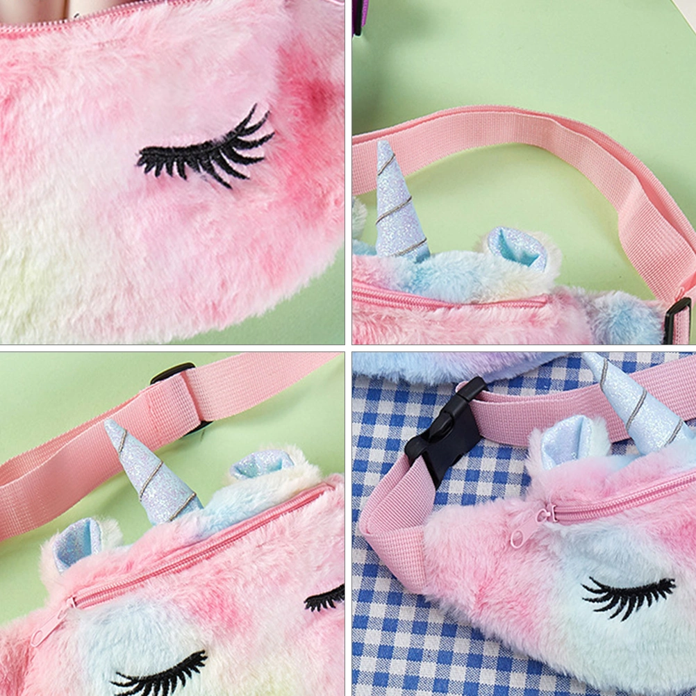 1pc Cartoon Unicorn Plush Waist Bag Children One-shouldered Bag Cross Body Bag