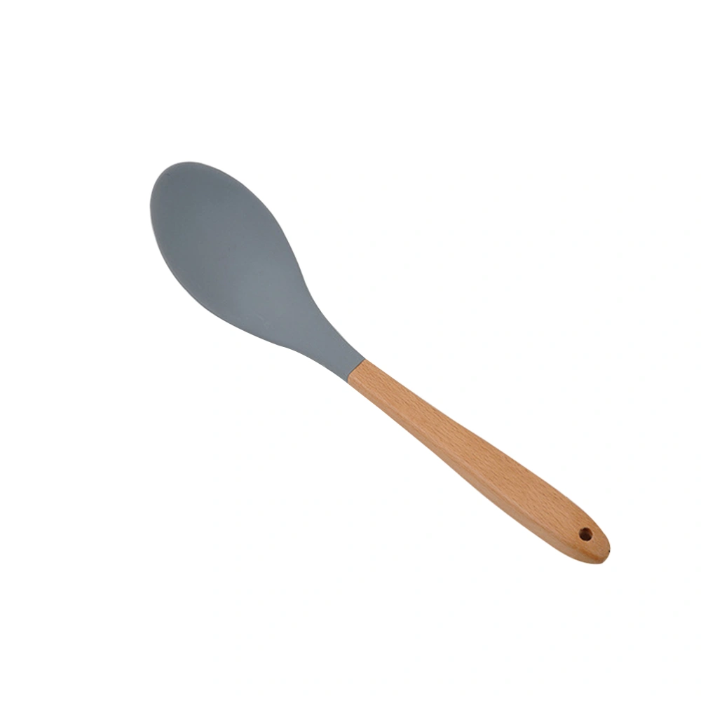 Silicone Cooking Utensil Nonstick Heat Resistant Kitchen Utensil BPA Free with Natural Beech Handle (Spoon)