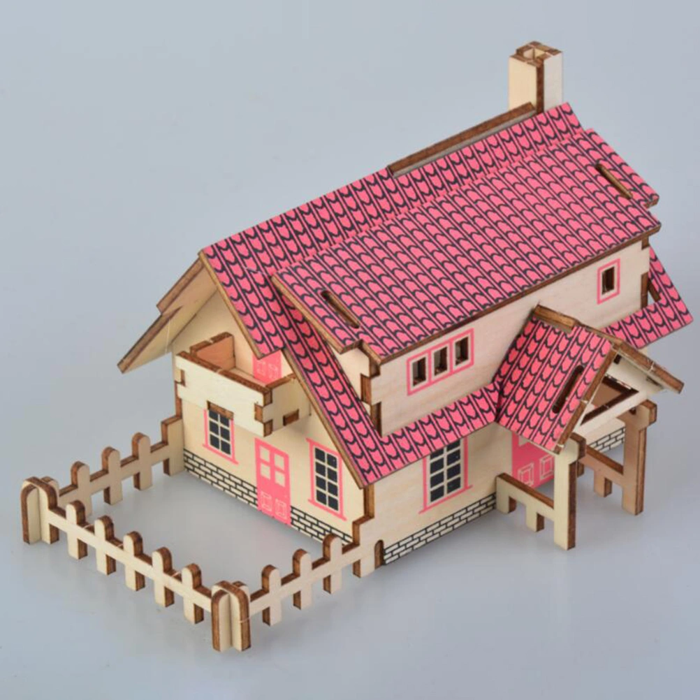 1pc 3D Wooden House Puzzle Educational Board Toy DIY Funny Jigsaw for Kids Children (Western Cottage)