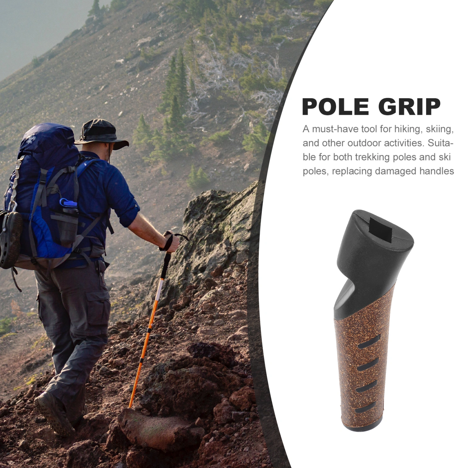 Camping Hiking Pole Handle Wood Trekking Pole Grip Outdoor Trekking Rod Handle for Walking Pole