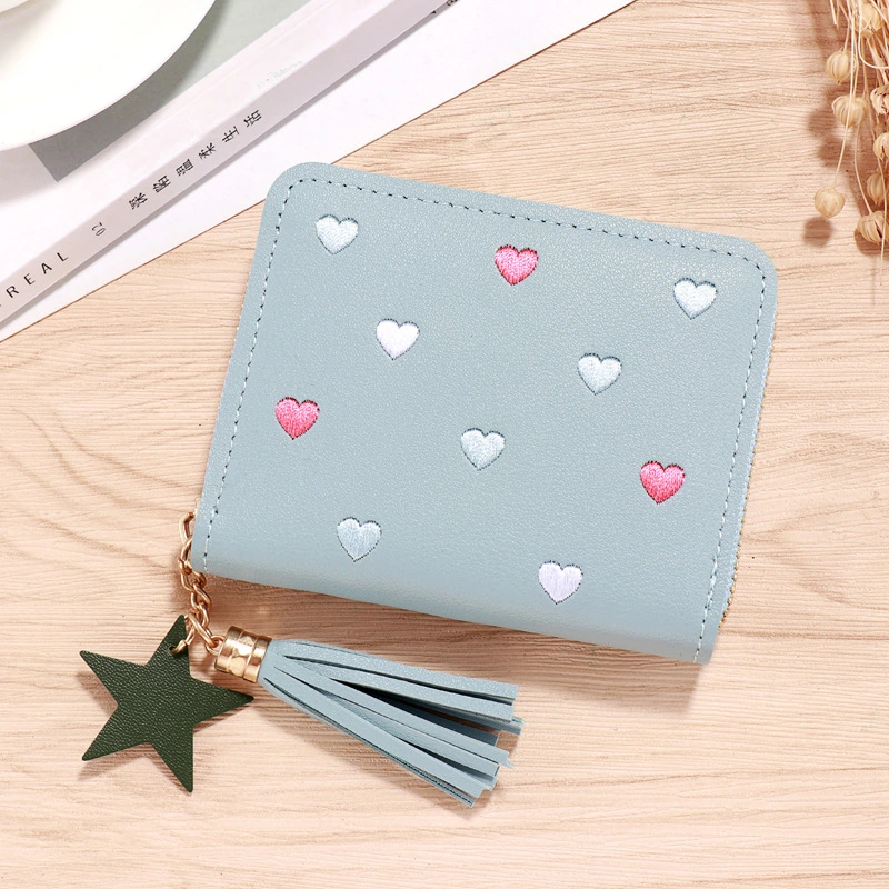 PU Leather Wallet Women Small Coin Bag Change Purse Container with Tassel Pendant