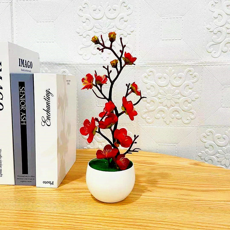 2 pcs Realistic Potted Plum Blossom Flower Artificial Potted Flower False Flower Bonsai