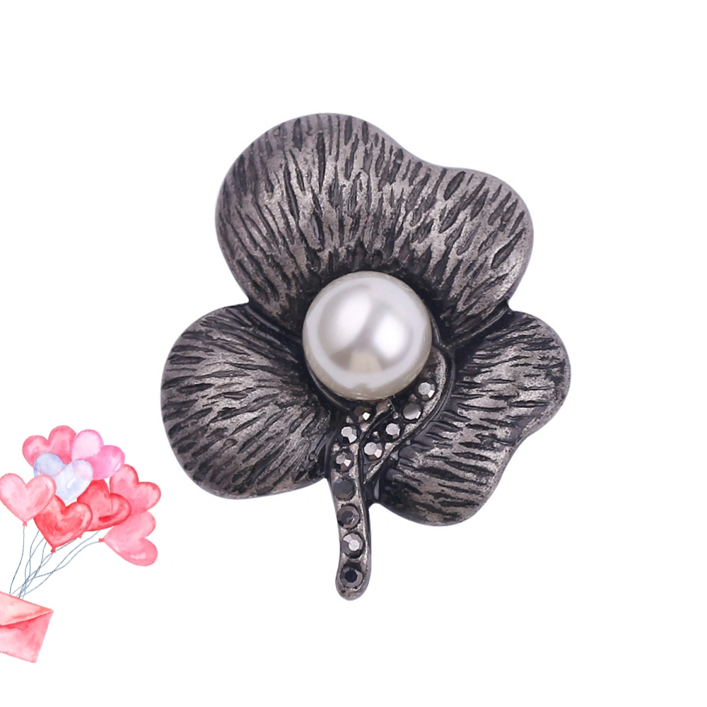 Delicate Pearled Rose Brooch Elegant Breastpin Alloy Fashion Accessory Diamond Lapel Dress Up Supplies Valentines Day Gift for Scarf Sweater (Black)