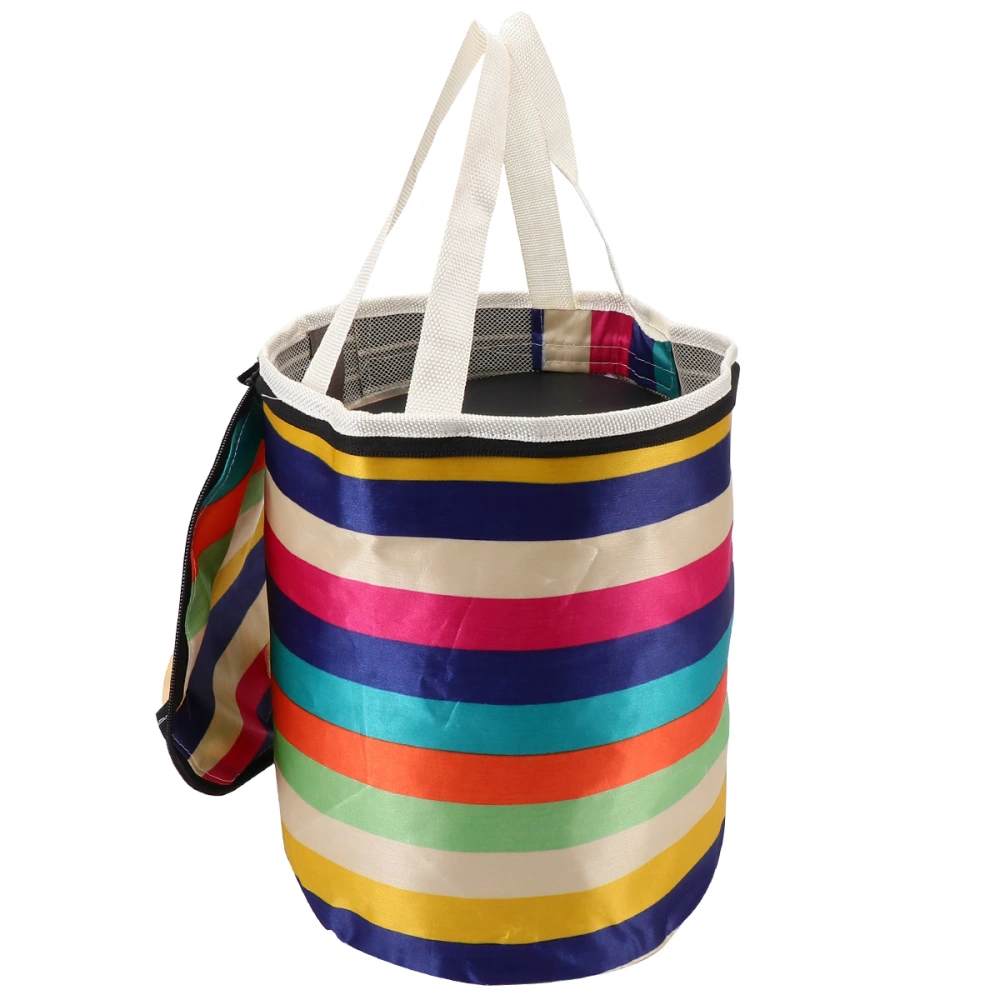 1pc Bike Front Basket Folding Canvas Basket Storage Container Large Capacity Bike Basket Accessory for Bike (Colorful Strips Pattern with Lid Assorted Color)