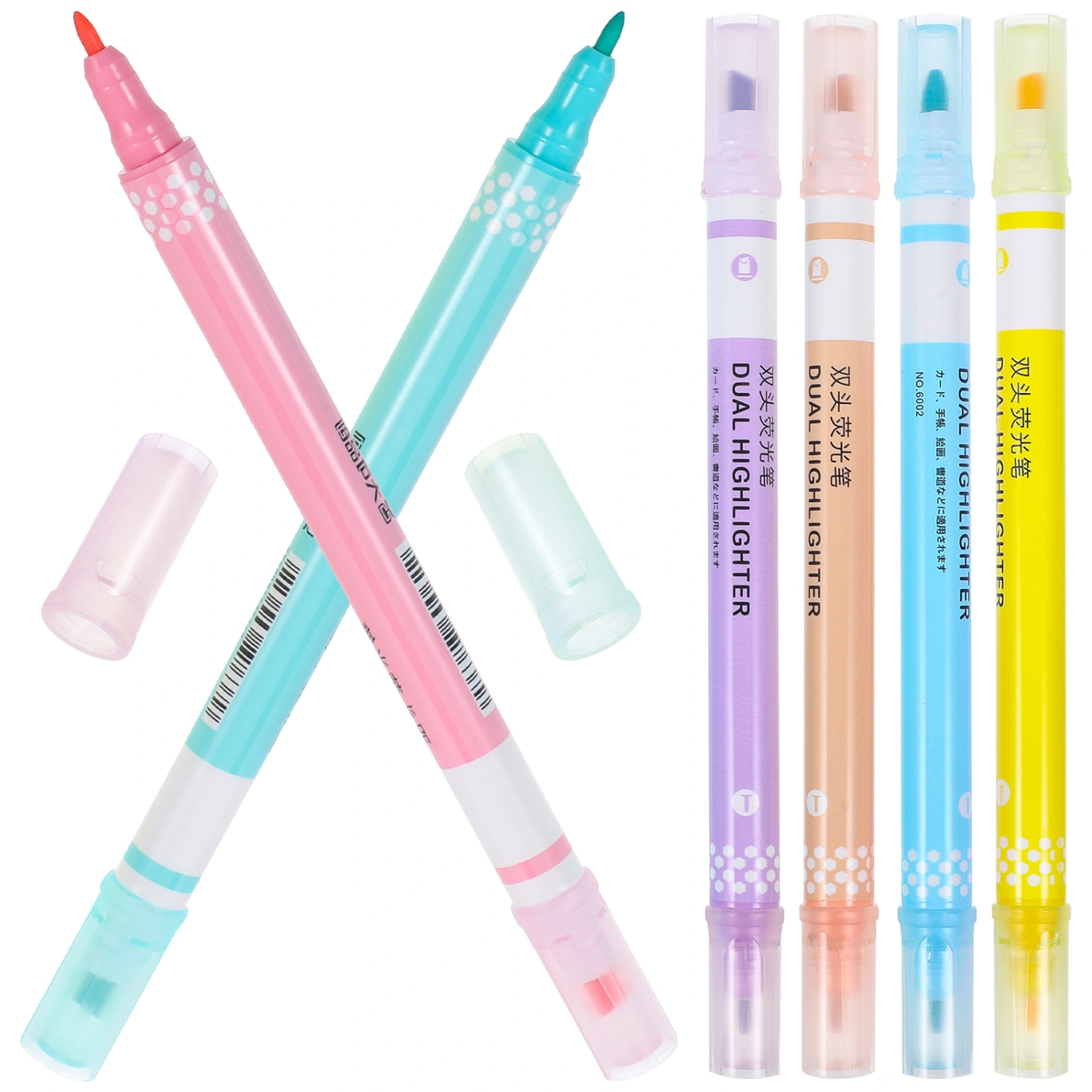 1 Set of Double Tips Highlighters Colored Marking Pens Book Marker Pens Portable Colored Highlighters